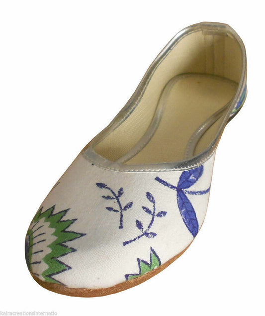 By Kalra Creations Women Shoes Wedding Indian Jutties Handmade Traditional White Leather Mojaries Flip-Flops Flat US 5/6