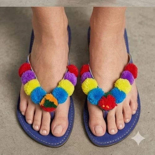 Women Handmade Bridal Blue Jutti Ethnic Flats Slippers