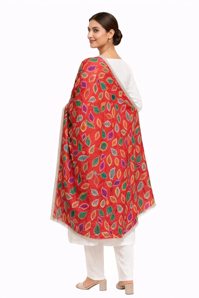 Wedding Dupatta for Women Phulkari Multicolor Bridal Silk