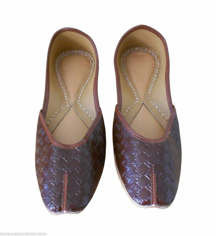 Women Shoes Indian Handmade Leather Mojaries Ballerinas Brown Jutties Flip-Flops US 6.5