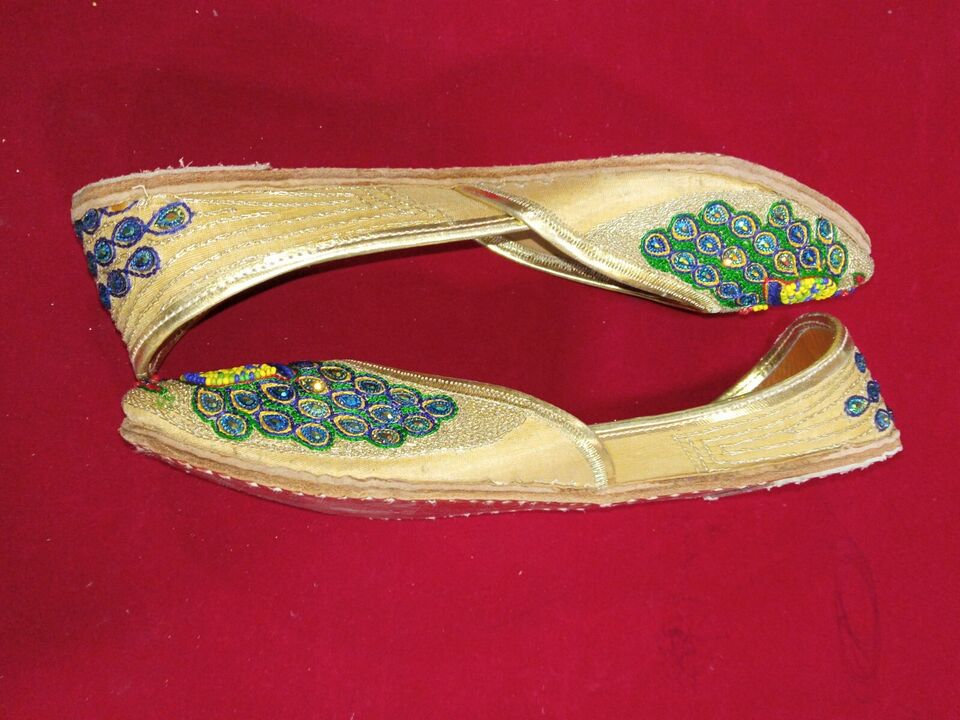 Women Shoes Indian Traditional Mojaries Handmade Khussa Leather Jutties Flip-Flops Flat US 8