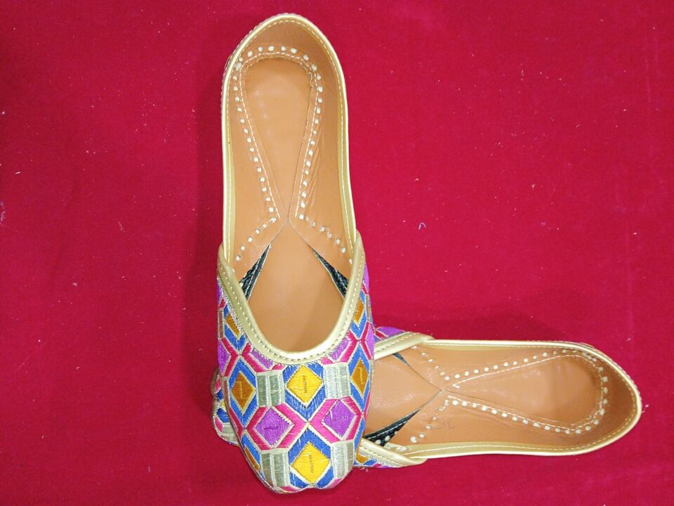 Women Shoes Indian Punjabi Mojaries Handmade Khussa Leather Jutties Flip-Flops Flat US 5.5/6.5