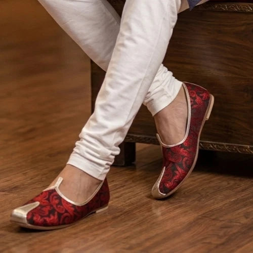Handmade Groom Mojari Shoes Black Maroon Wedding Jutti