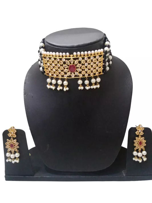 Gold Plated Women Wedding Jewellery Necklace Set Stylish Choker Girls Pendant