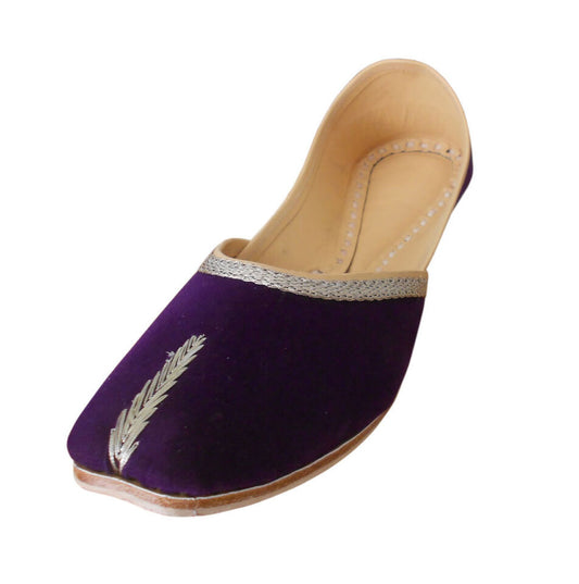 By Kalra Creations Women Shoes Mojaries Indian Handmade Leather Mojaries Ballerinas Purple Jutties Flip-Flops Flat US 9.5-12