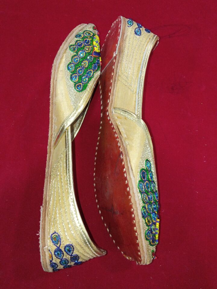 Women Shoes Indian Traditional Mojaries Handmade Khussa Leather Jutties Flip-Flops Flat US 8