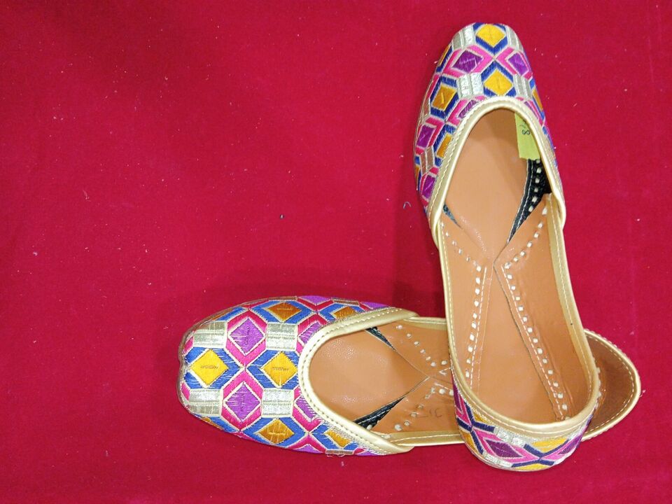 Women Shoes Indian Punjabi Mojaries Handmade Khussa Leather Jutties Flip-Flops Flat US 5.5/6.5