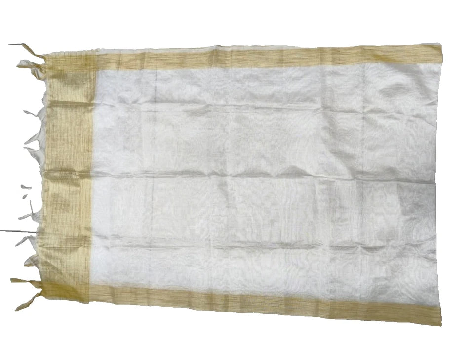 Wedding Dupatta White & Golden for Women Bridal Silk