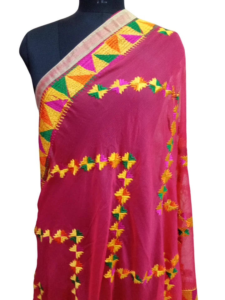 Wedding Dupatta for Women Phulkari Multicolor Bridal Silk