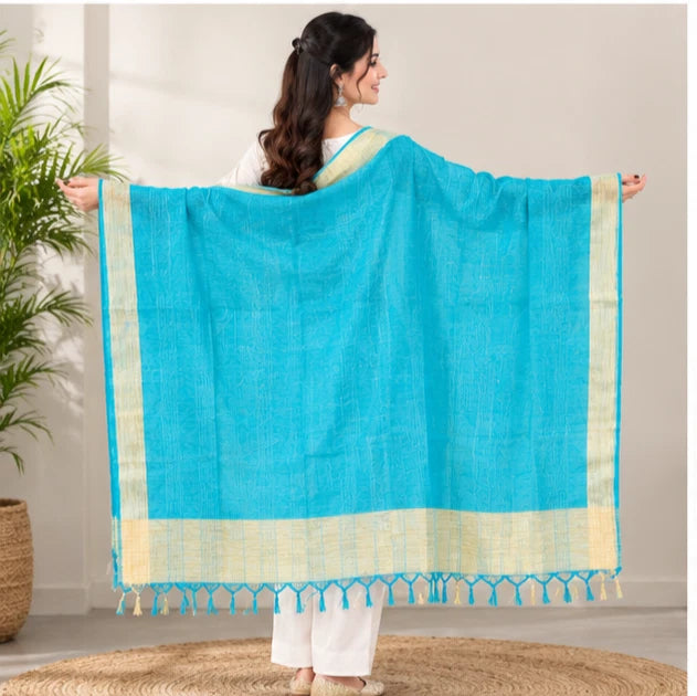 Wedding Dupatta Sky Blue & Golden for Women Bridal Silk