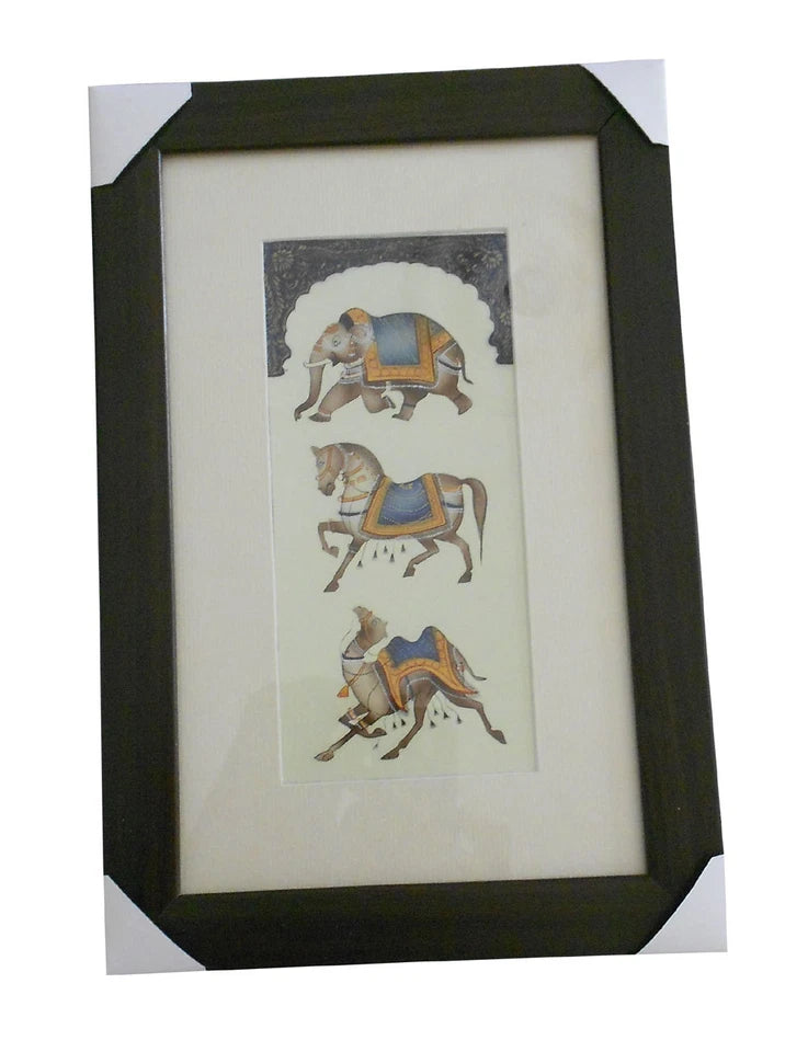 Indian Handmade Traditional Animal Wooden Painting Colorful Home Decor Framed