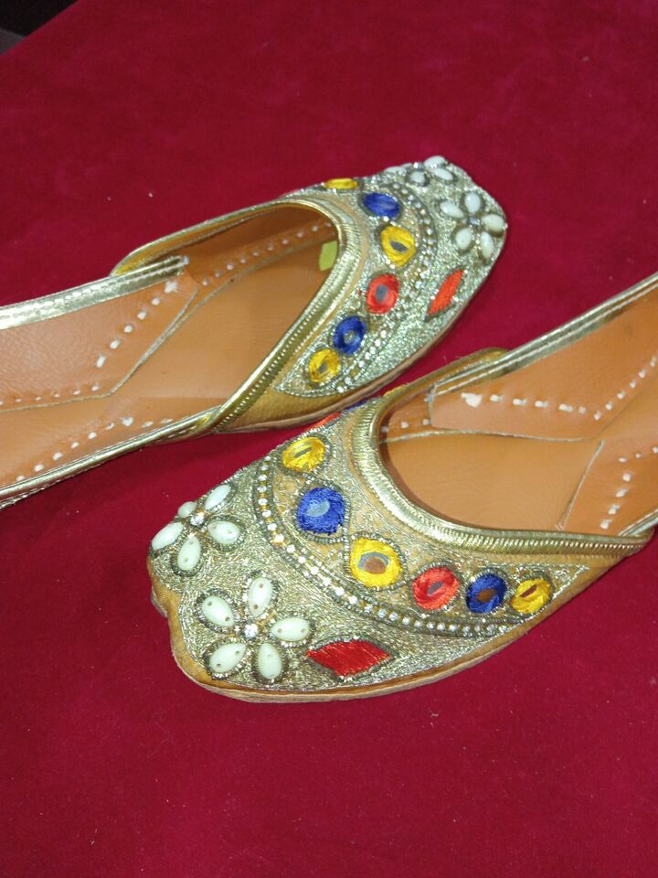 Women Shoes Indian Handmade Mojaries Designer Leather Khusa  Punjabi Jutties Flip-Flops US 6-9