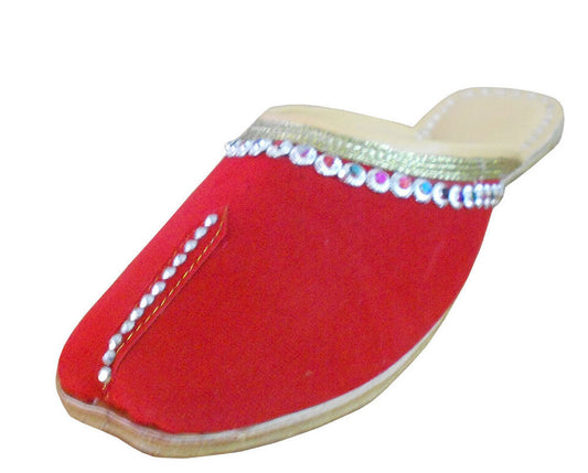 By Kalra Creations Women Slippers Indian Handmade Mojaries Traditional Leather Jutties Red Clogs Flip-Flops Flat US 6