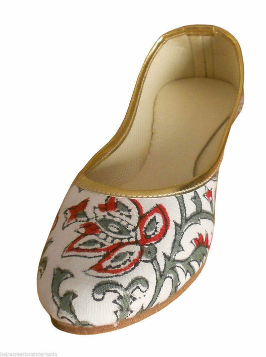 By Kalra Creations Women Shoes Indian Handmade Mojaries Leather White Ballerinas Jutties Flip-Flops US 5/6