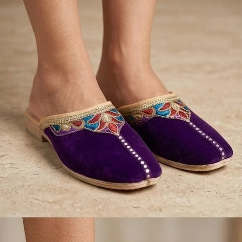 Women’s Wedding Purple Clogs Embroidered Flats Slippers