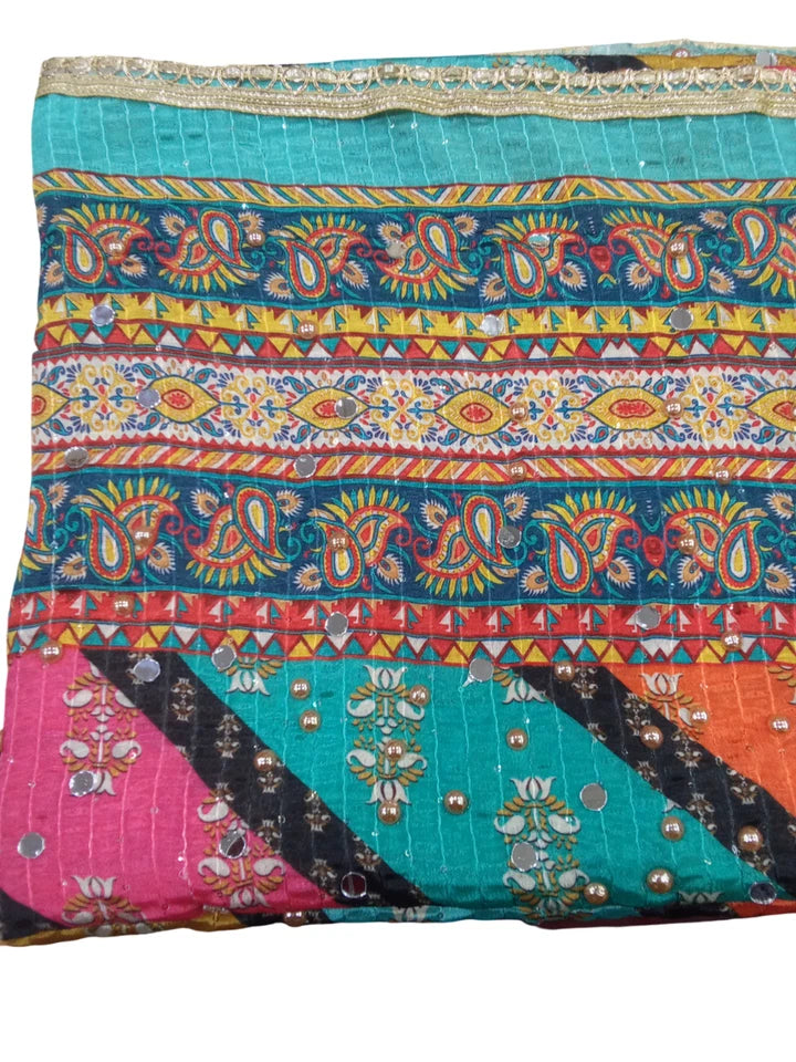 Wedding Dupatta for Women Phulkari Multicolor Bridal Silk