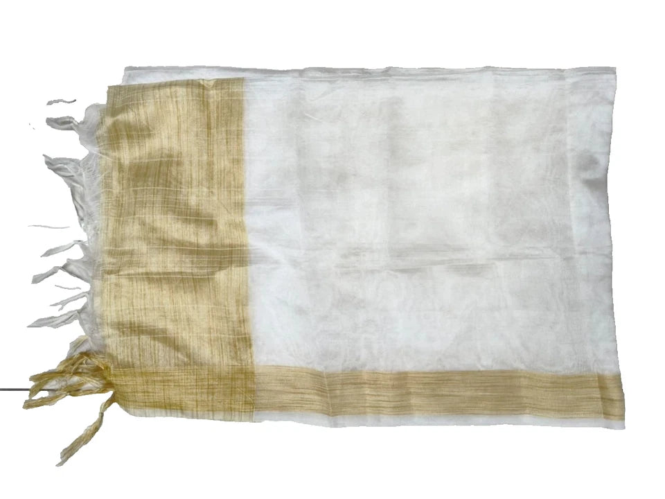 Wedding Dupatta White & Golden for Women Bridal Silk