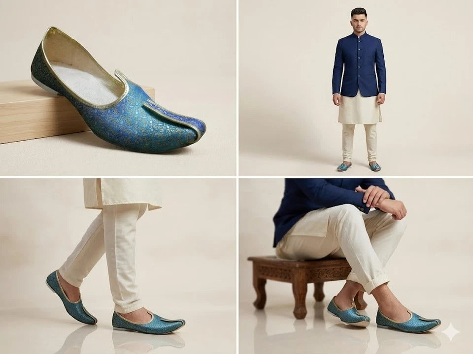 Handmade Wedding Jutti for Men Sky Blue Mojari