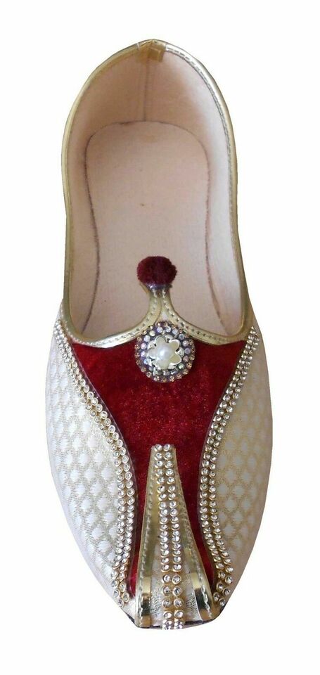 Men Shoes Indian Handmade Jutties Sherwani Cream Loafers Mojaries Flip-Flops Flat US 7