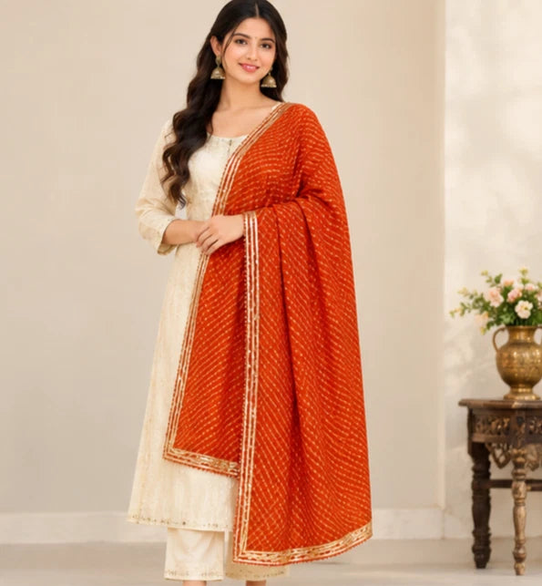 Wedding Dupatta Orange & Golden for Women Bridal Silk