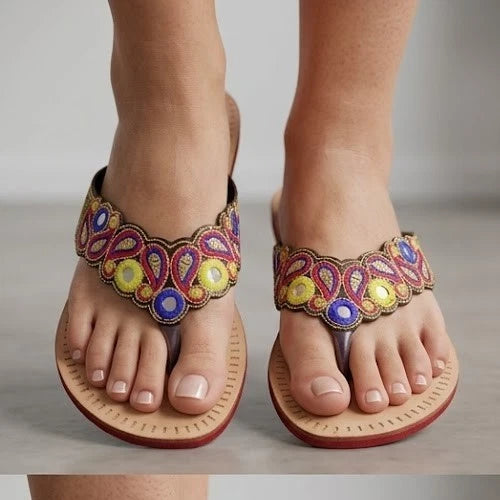Handmade Bridal Cream Ethnic Flats Slippers