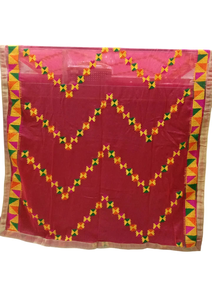 Wedding Dupatta for Women Phulkari Multicolor Bridal Silk