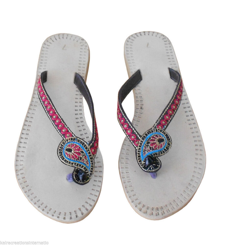 Women Slippers Indian Handmade Leather Mojaries Cream Casual Slipper Flip-Flops Flat US 8.5