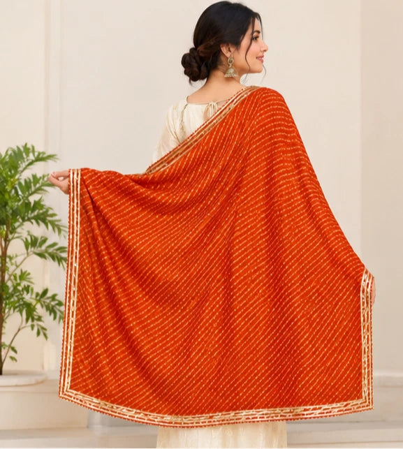 Wedding Dupatta Orange & Golden for Women Bridal Silk