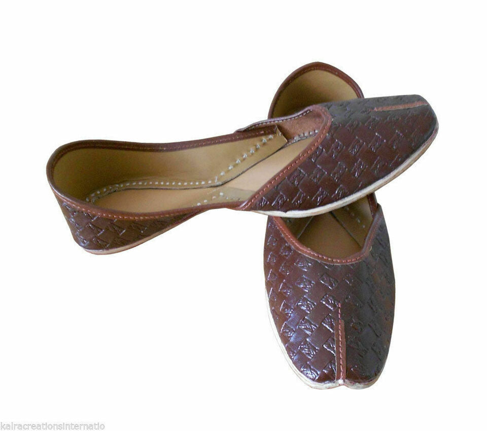 Women Shoes Indian Handmade Leather Mojaries Ballerinas Brown Jutties Flip-Flops US 6.5