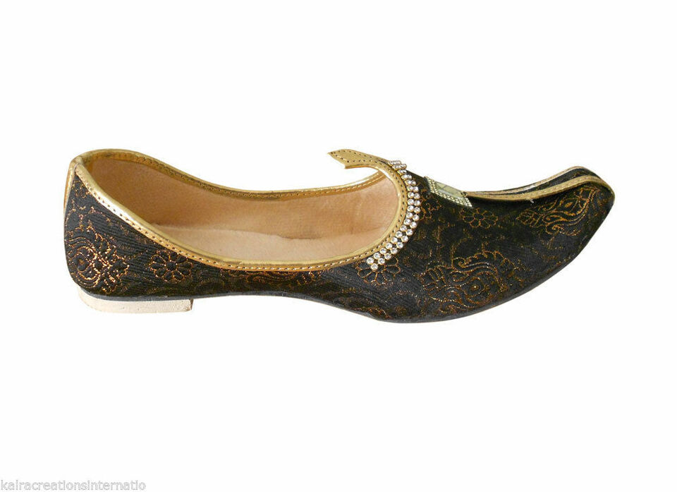 Men Shoes Handmade Mojaries Sherwani Black Khussa Indian Loafers & Slip Ons Flip-Flops Flat US 6