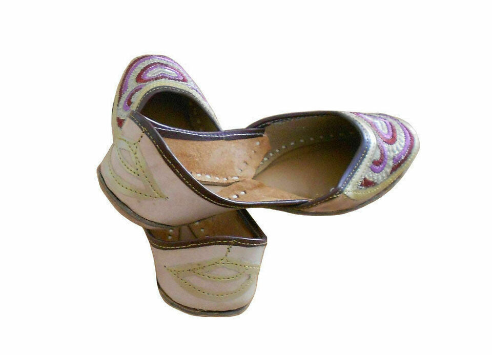 Women Shoes Indian Handmade Ethnic Wedding Khussa Loafers Leather Mojaries Flip-Flops Flat US 5.5-7.5