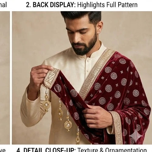 Groom Sherwani Dupatta Red Velvet Wedding Stole