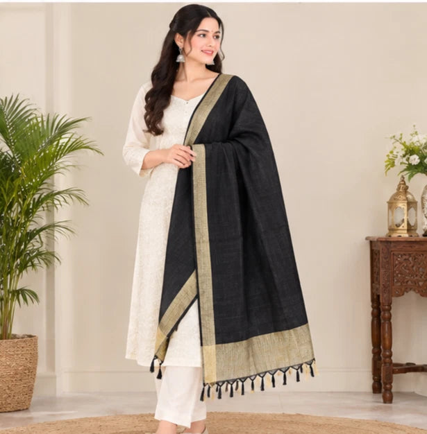 Wedding Dupatta Black & Golden for Women Bridal Silk