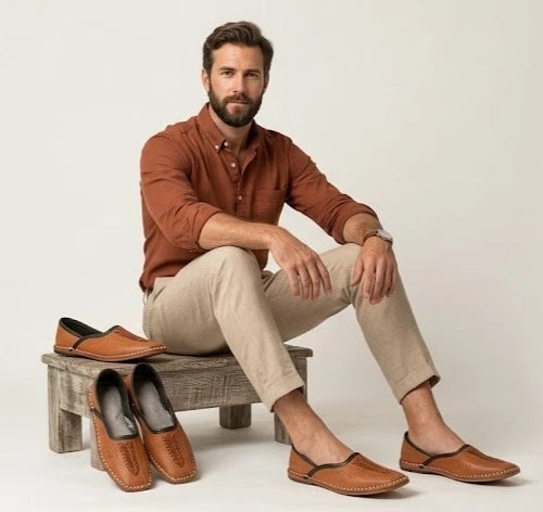 Brown Leather Mojari Shoes for Men Jutti