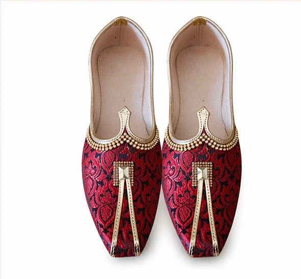 Sherwani Mojari Shoes for Groom Maroon Black