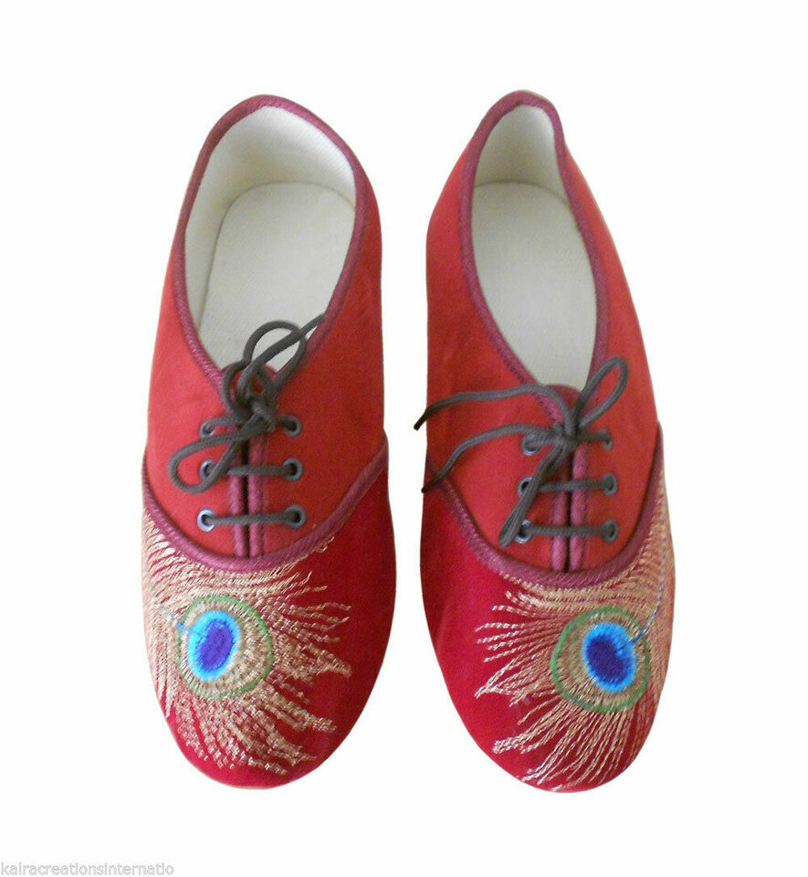 Women Shoes Traditional Ethnic Mojaries Handmade Leather Red Jutties Flip-Flops Flat US 5-8