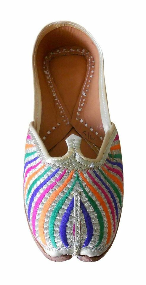 Women Shoes Handmade Leather Wedding Khussa Loafers Indian Mojaries Flip-Flops Flat US 5.5-8.5