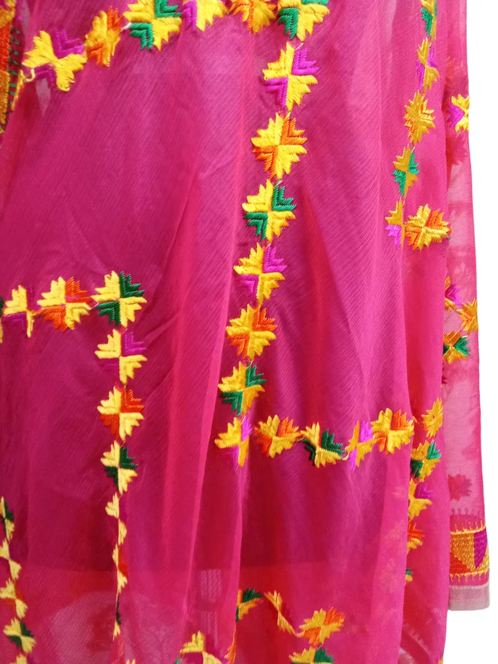 Wedding Dupatta for Women Phulkari Multicolor Bridal Silk