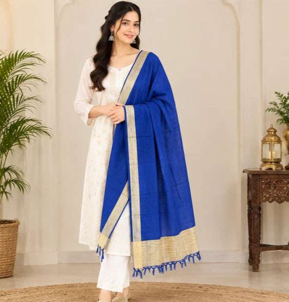 Wedding Dupatta Blue & Golden for Women Bridal Silk