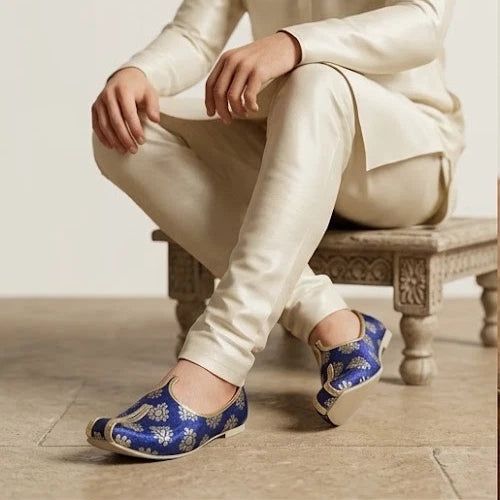 Indian Handmade Men’s Wedding Mojaries Blue