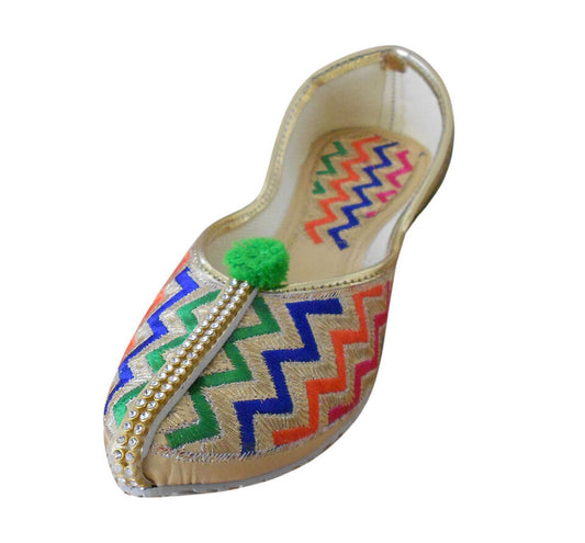 By Kalra Creations Women Shoes Indian Handmade Mojaries Multicolor Pointy Casual Jutties Flip-Flops Flats US 5-7.5