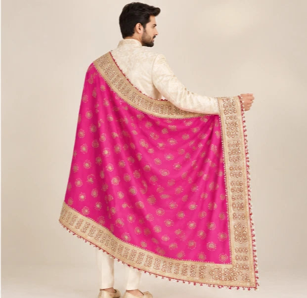 Groom Sherwani Dupatta Pink Silk Wedding Stole