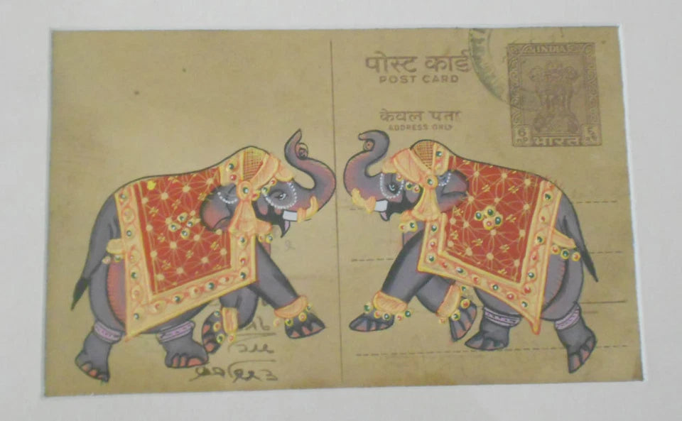 Indian Painting Handmade Postcard Animal Painting Colorful Home Decor Framed