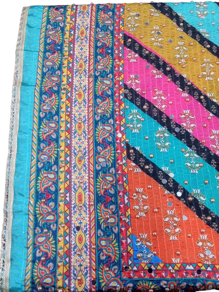 Wedding Dupatta for Women Phulkari Multicolor Bridal Silk