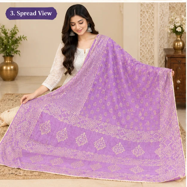 Wedding Dupatta Multicolor for Women Phulkari Bridal Silk