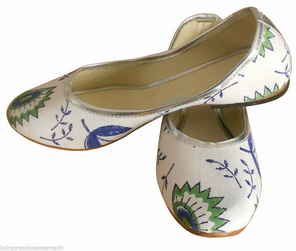 Women Shoes Wedding Indian Jutties Handmade Traditional White Leather Mojaries Flip-Flops Flat US 5/6