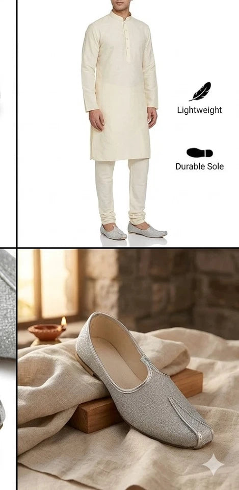 Silver Groom Mojari Shoes Handmade Sherwani Jutti