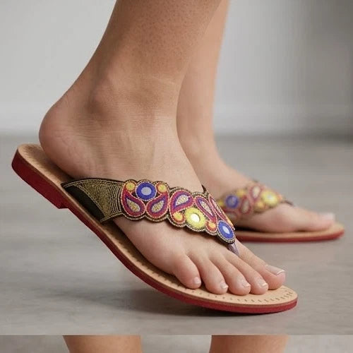 Handmade Bridal Cream Ethnic Flats Slippers