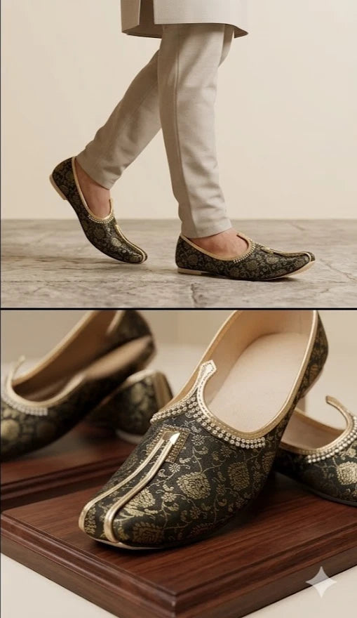 Punjabi Khussa Loafers for Men Black Synthetic