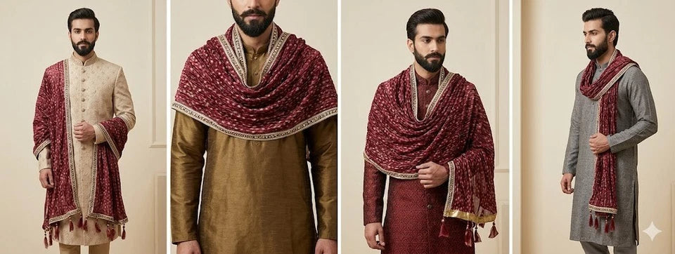 Groom Sherwani Dupatta Silk Wedding Stole